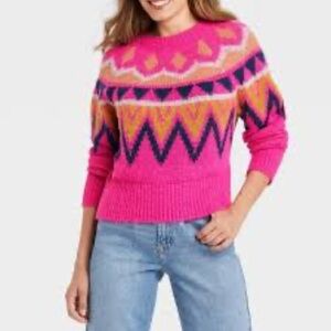 A New Day Hot Pink Fair Aisle Pull Over‎ Sweater. Size M